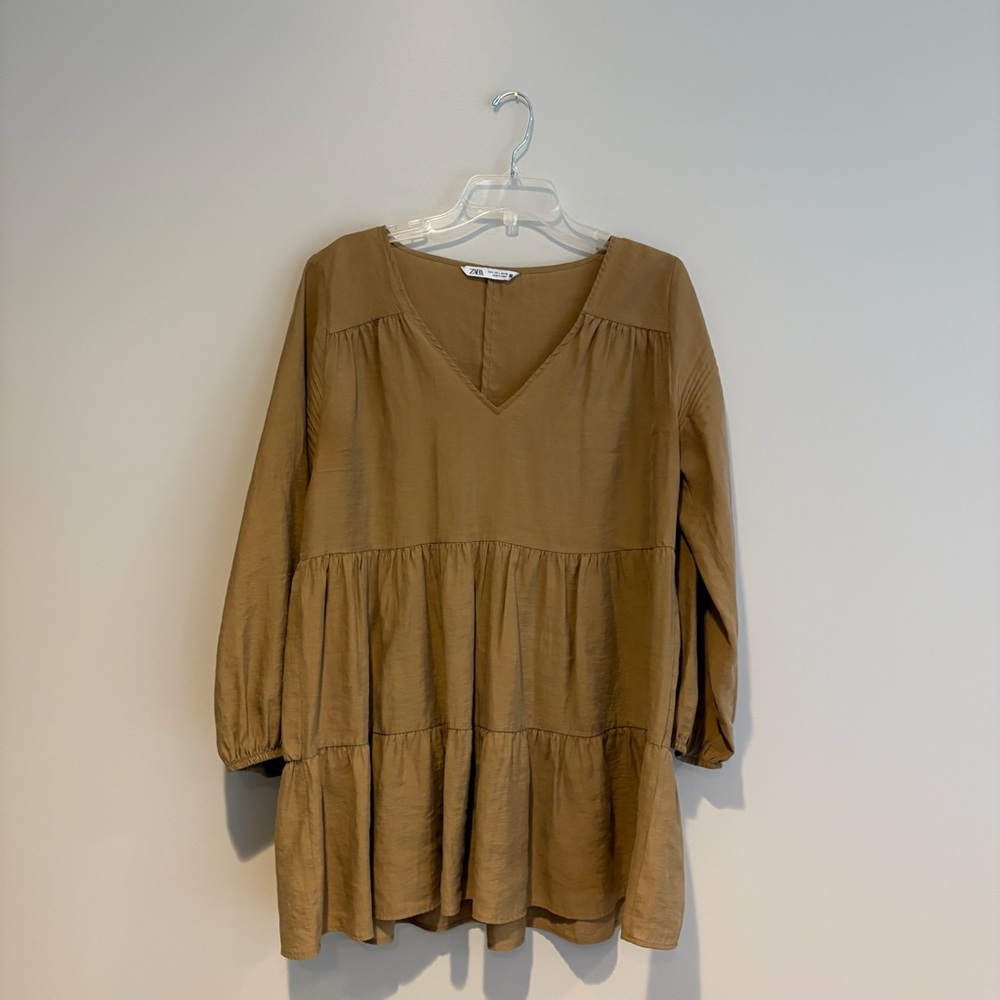 Zara Tan Long Sleeve Mini Dress Size L